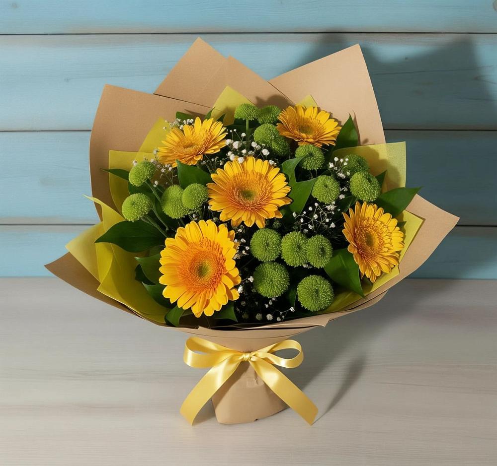 Букет цветов из: Герберы и Хризантемы в Дарасун