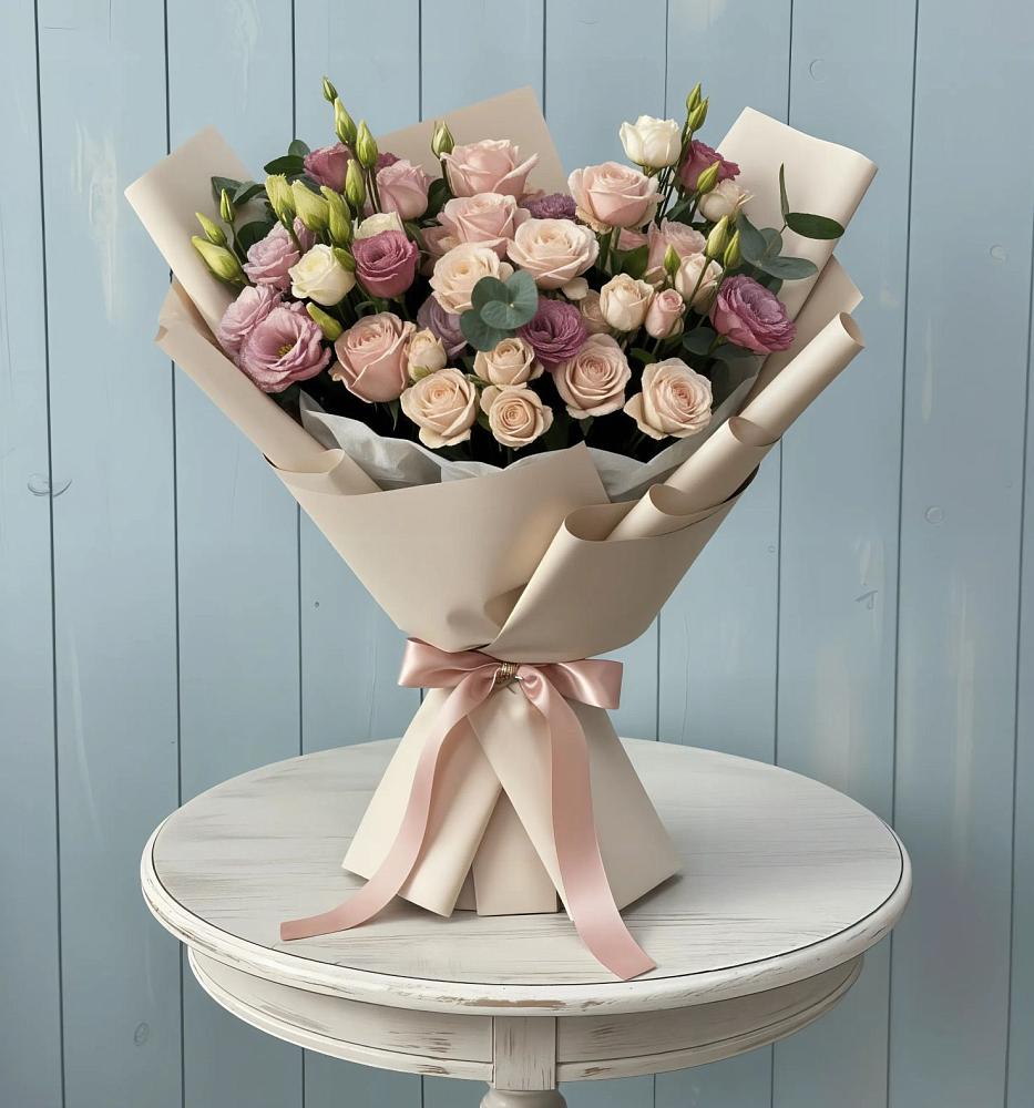 Букет бодрость в Дарасун Букет цветов из: Розы и Лизиантусы в Дарасун